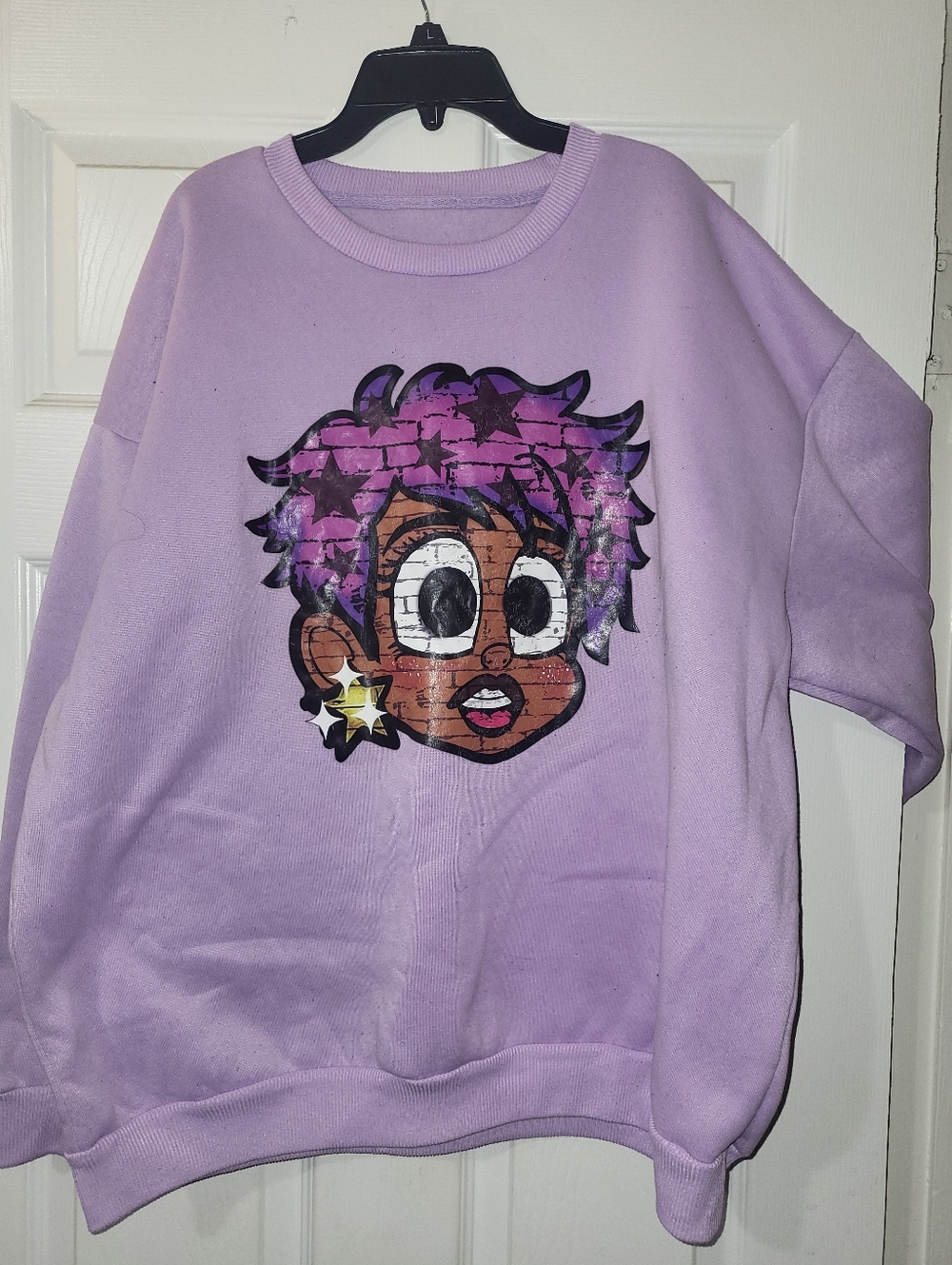 Lavender Graphic Sweatshirt with Purple Cartoon Design
